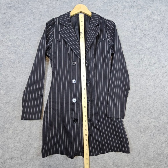 Spirit Halloween Pinstriped Long Blazer Black Double Breasted Size M Gangster - Picture 6 of 8